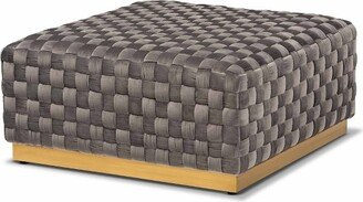 Noah Velvet Fabric Upholstered Square Cocktail Ottoman Gray/Gold