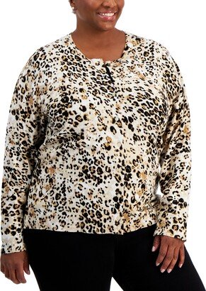 Plus Size Animal-Print Cardigan, Created for Macy's