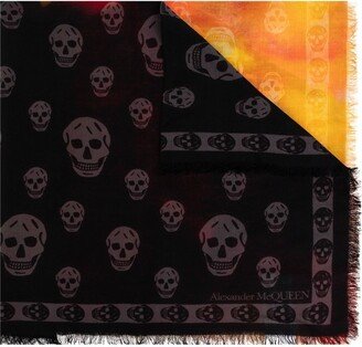 Skull-Printed Frayed Edge Scarf-AA