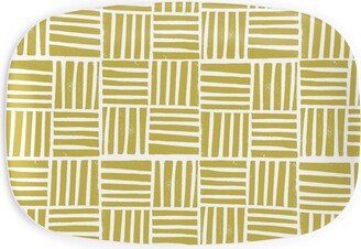 Serving Platters: Thatch Stripe Grid - Yellow Serving Platter, Yellow