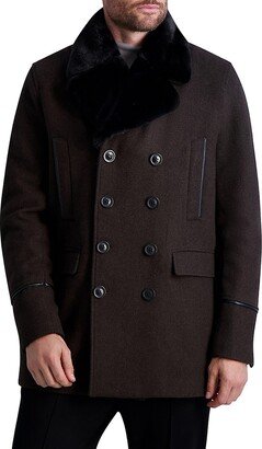 Faux Fur-Collar & Wool-Blend Peacoat-AA