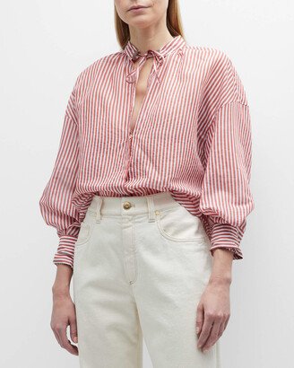 Sparkling Stripe Monili-Trim Peasant Shirt