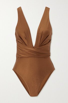 Raie Wrap-effect Swimsuit - Brown