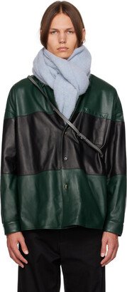 Green & Black Paneled Leather Jacket