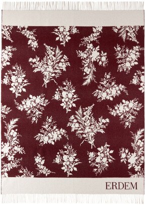 Burgundy & Off-White Ottoline Floral Fringed Throw