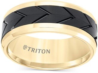 Men's Black Tread Design Band in Tungsten Carbide