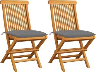 Patio Chairs with Gray Cushions 2 pcs Solid Teak Wood - Grey