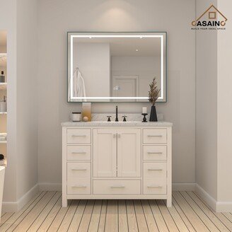 CASAINC 48 in. W x 22 in. D x 35.4 in. H Single Sink Bath Vanity in White with Top and LED Mirror