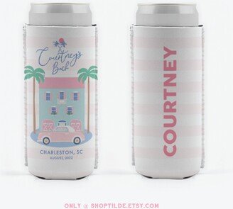 Charleston Slim Can Cooler, Bachelorette Cozie, Birthday, Personalized Insulted Cooler, House Pink Figgy