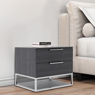 Cid Zyla 30 Inch Modern Nightstand, Sleek Style, 2 Drawers, Elm Gray