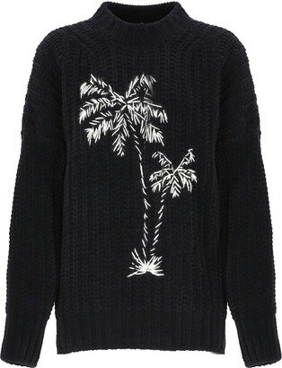 Palm-Embroidered Crewneck Chenille Jumper