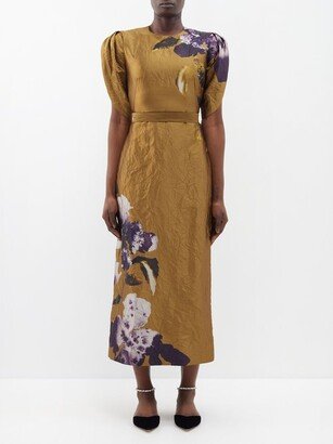 Floral-print Crinkled-satin Dress