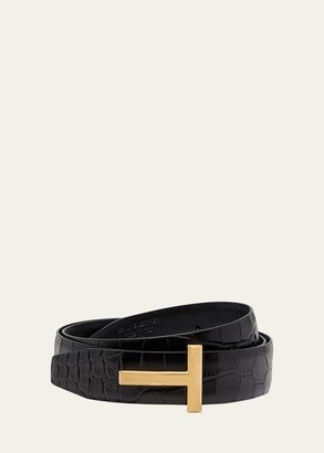 T Buckle Croc-Embossed Patent Belt