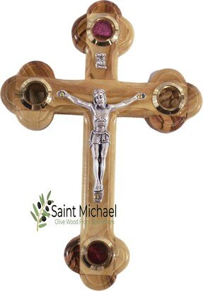 A4Tg New Bethlehem Wood Carving Crucifix For Wall, Olive Cross Made in The Holy Land Filled W Relics From