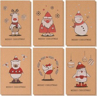 Best Paper Greetings 36 Pack Kraft Merry Christmas Greeting Cards with Envelopes, 6 Holiday Yuletide Character Designs, 4 x 6 In