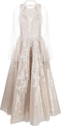 Floral-Embroidered Sequin-Embellished Gown