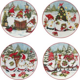 Christmas Gnomes 9 Salad/Dessert Plates, Assorted Designs, Multicolor, Medium, Set of 4