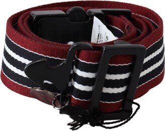 Maroon Black Stripe Silver Black Buckle Women's Belt