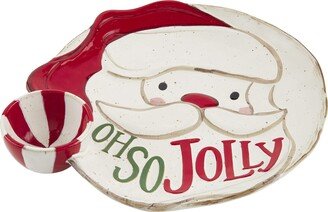 Farmhouse Christmas Integral Chip Dip, White/Red, 15.25 x 13