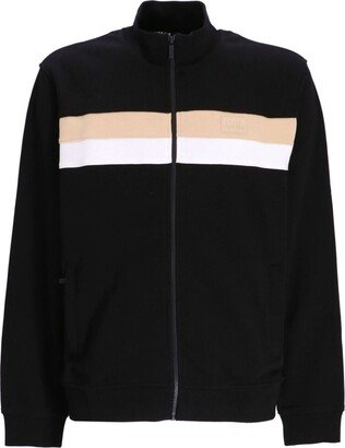 Logo-Patch Striped Zipped Hoodie