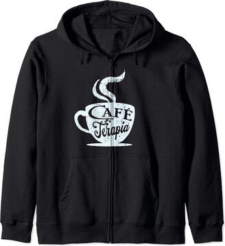 Cafe coffee spanish espanol Cafe terapia grafico gracioso divertido cafeina Zip Hoodie