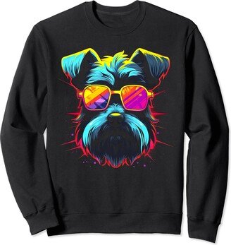 Cool Retrowave Miniature Schnauzer Graphics 80's Synthwave Retro Wave Aesthetic Miniature Schnauzer Sweatshirt