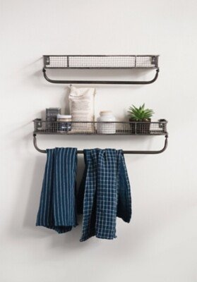 Storied Home Metal Wall Shelves With Hanging Bar (set Of 2 Sizes)