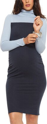 Colorblock Turtleneck Maternity Dress-AA