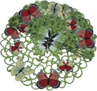 Butterflies Embroidered Cutwork Round Doily - Set of 4, 16