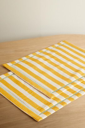 Set Of Two Striped Linen Placemats - Yellow