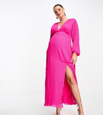 ASOS DESIGN Maternity pleated midi dress with a belt in bright pink