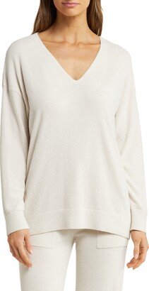 High-Low Hem V-Neck Pajama Pullover Sweater