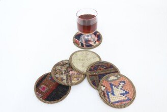 Beer Coaster, Set Of Six, Tea Pad, Blue Rug Woven Coffee Rustic Handmade Unique 580