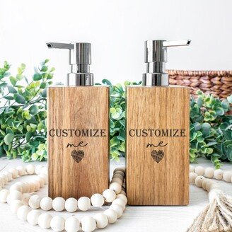 Custom Name | Wooden Hand Soap & Lotion Dispensers Set Of 2 Personalized Cream Laser Engraved