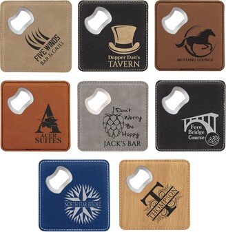Set Of 6 Square Leatherette Bottle Opener Coasters | Housewarming Gift Personalized