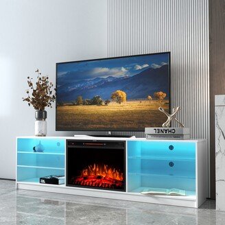 EDWINRAYLLC Elegant TV Console Entertainment Center with Fireplace and LED, White