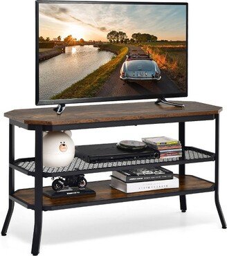 3-tier TV Stand Console Table Media Entertainment Center w/Mesh Storage Shelf