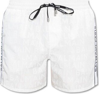 Logo Patterned Drawstring Swim Shorts