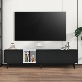 TOSWIN Modern TV Stand for 80-inch TV, Drop Down Doors, Multi-Purpose Storage, Sturdy Construction