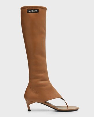 Lambskin Thong Knee Boots