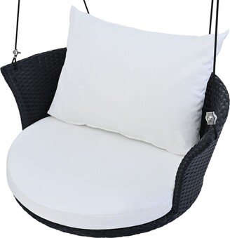 BESTCOSTY Single Person Hanging Seat, Rattan Woven Swing Chair with Ropes