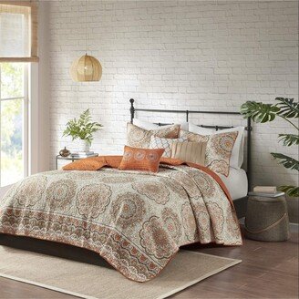 Gracie Mills Tangiers 6 Piece Coverlet Set, Orange - Full/Queen