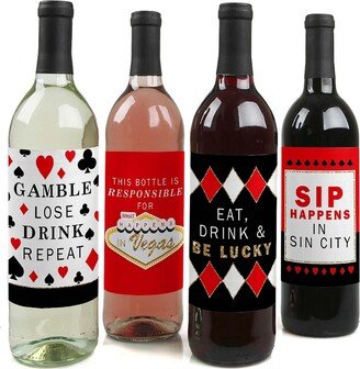 Big Dot Of Happiness Las Vegas - Casino Decor for Women and Men - Wine Bottle Label Stickers - 4 Ct