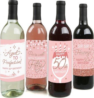 Big Dot Of Happiness 50th Pink Rose Gold Birthday Party Decorations Wine Bottle Label Stickers 4 Ct