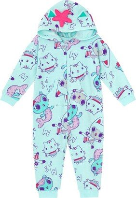 Dreamworks Gabby's Dollhouse Pandy Paws Cakey Cat MerCat Toddler Girls Fleece Zip Up Coverall Blue 5T