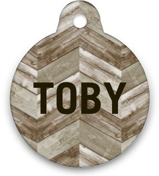 Pet Tags: Rustic Faux Wood Chevron Circle Pet Tag, Brown