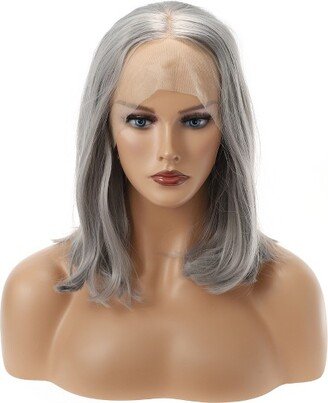 Unique Bargains Medium Long Straight Bob Lace Front Wigs for Women with Wig Cap 12 1PC Gray