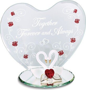 Curata Swan Pair with Red Crystal Heart Together Forever and Always Handcrafted Glass Figurine