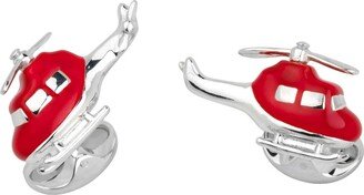 Sterling Silver Red Enamel Helicopter Cufflinks