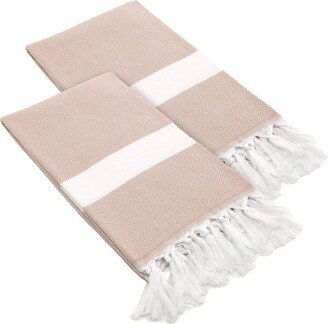 2pc Turkish Cotton Diamond Pestemal Beach Towel Beige